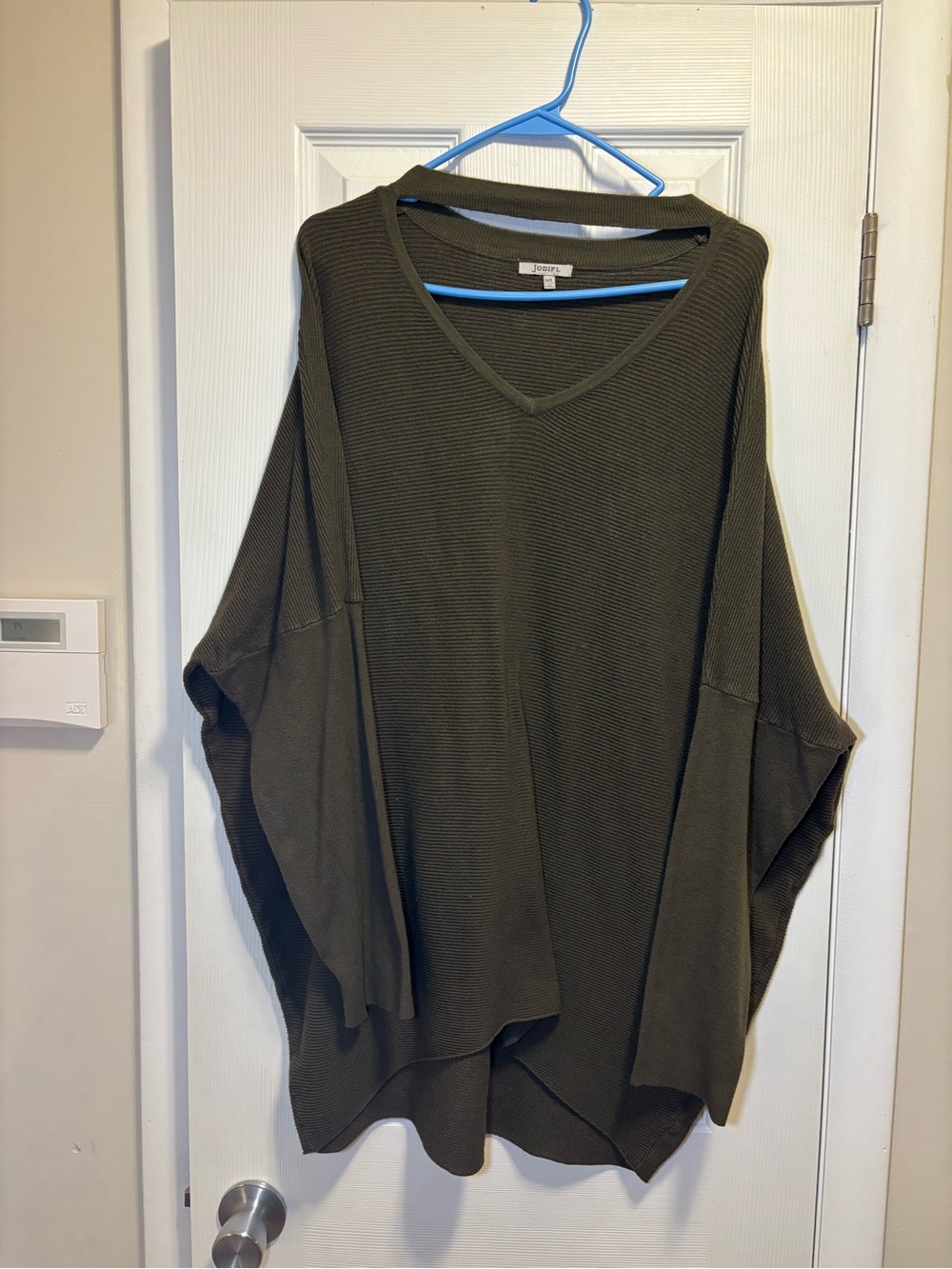 JODIFL Olive Green V-Neck Oversized Sweater